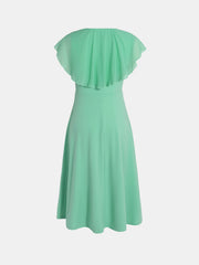 Midi Dress Spring Summer Women Mint Green V Neck Ruffle Sleeve Flared Elegant Chic Date Party Office Daily Dress