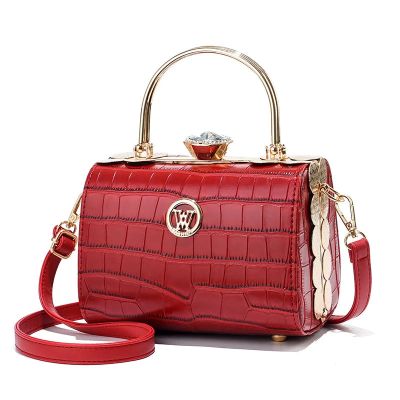 Fashion Women's Bright Leather Steel Armor Bag New Lacquer Leather Bride Handbag