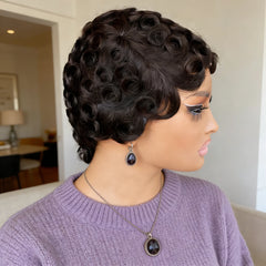 Side Part Pixie Cut Wig Human Hair, Short Layered de Wigs for Women