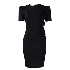 Casual Basic Women's Ruffled 3D Flower Short Sleeve Bodycon Mid Pencil Dress Elegant