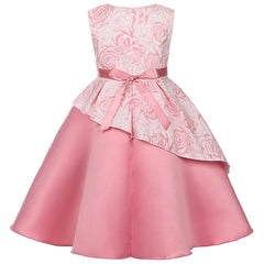 2026 New Fashion Rose Flower Girls Dress Summer Sleeveless Bow Girls Princess Dress Birthday Party Gifts 2-10 Years Kids Clothes