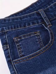 Motorcycle Trendy Straight Men's Jeans Elastic Washed Fashion Streetwear Denim Pants Embroidery Hip-Hop Trousers (Without Belt)