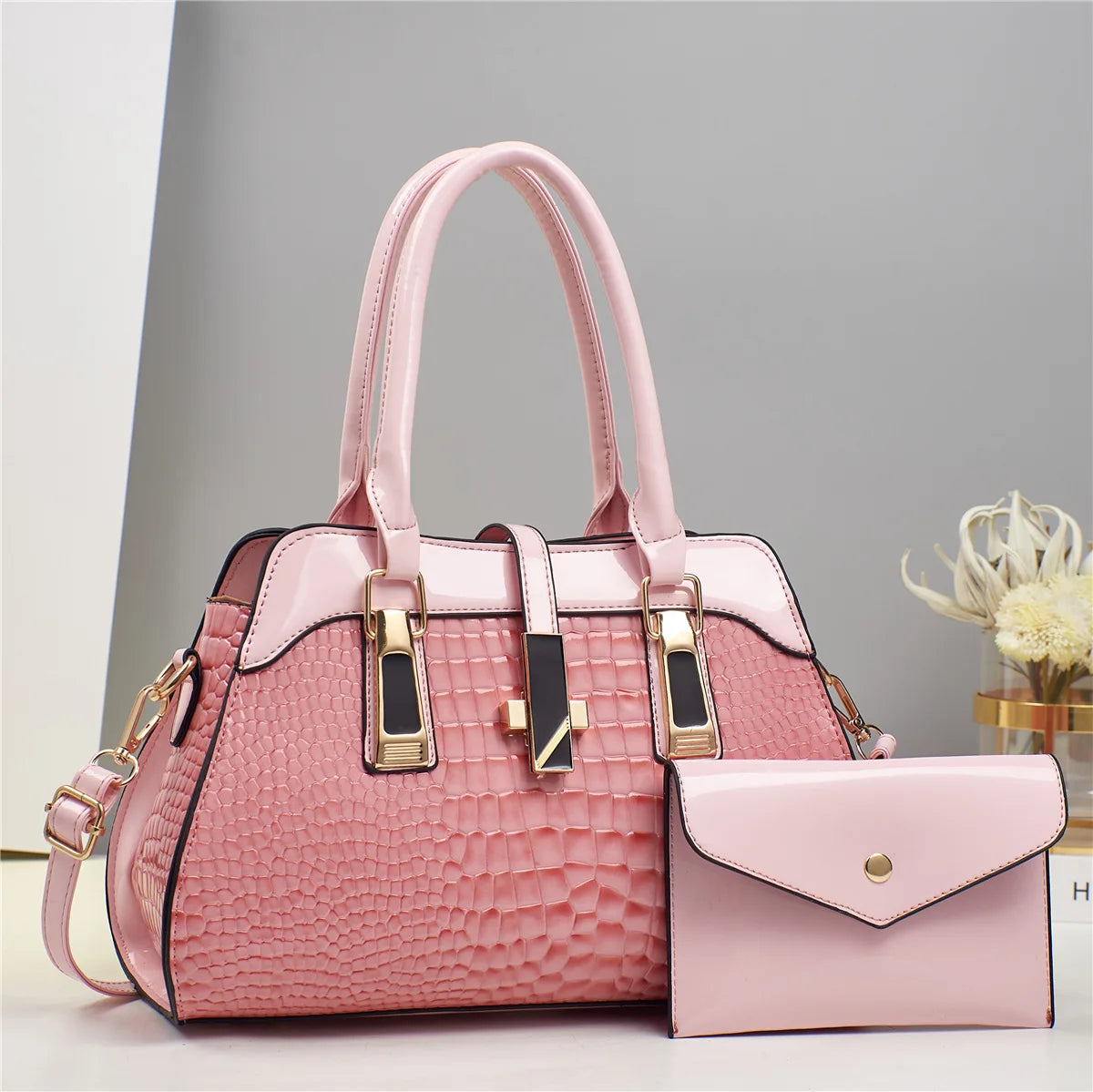 Luxury Brand Crocodile Handbag Women Tote Bag Bright Leather