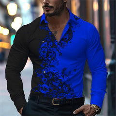 Men'S Stylish Red Floral Print Dress Shirt - Casual Long Sleeve Button-Up Design Spring Fashion Shirt Floral Print Shirt