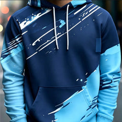 Casual Men Pullover Hoodie Abstract Graffiti Brush Print Long Sleeve Drawstring Pocket Streetwear Sweatshirt