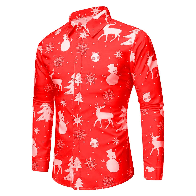 Christmas Theme Men's Christmas Trees Printed Shirts Snowflake Grad Shirts