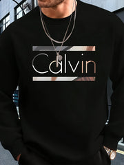 Men's autumn and winter fashionable casual loose fashion letter pattern printed pullover long sleeved warm round neck sweatshirt