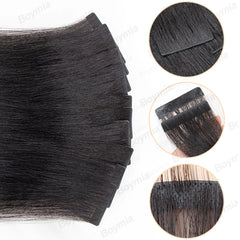 Invisible Tape In Hair Extensions Human Hair Kinky Straight/Light Yaki Straight Injected Tape ins Remy Black Tape On Hair 20PCS