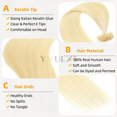 K Tip Hair Extensions Keratin Human Hair Hot Fusion Hair Extension European Hair Keratin Glue Machine Remy 12-20 inches