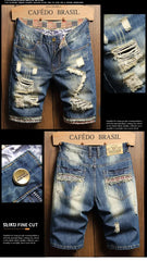 2025 Summer Ripped Denim Shorts Jeans Men's Five Quarter Loose Size Medium Pants Fashion Brand Personality Beggar