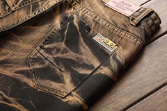 Jeans Men Vintage Distressed Pencil Pants Mid Waist Zipper Pockets Slim Ankle Length Trousers