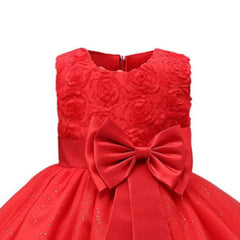 Girl's Red Christmas Dress for 4-8 Years Kids Bow Dress Crown Elegant Children's Wedding Dresses Girls Formal Gown Performance