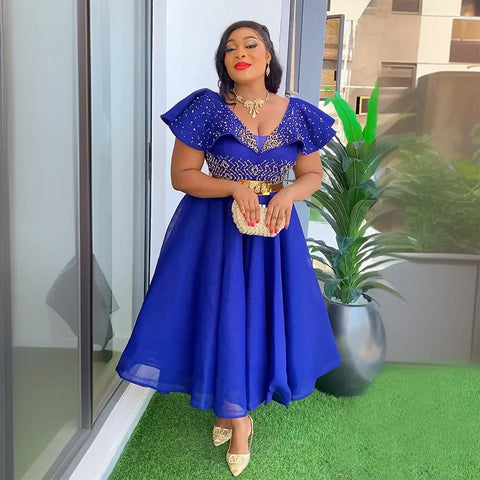 Plus Size African Wedding Party Dresses for Women 2024 New Dashiki Ankara Evening Gown Turkey Outfit Robe Africa