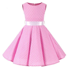 Girls Vintage Dress Party Retro Polka Dot Floral Pattern A line Dresses Pleated Skirt Knee Length for 4-10 Years
