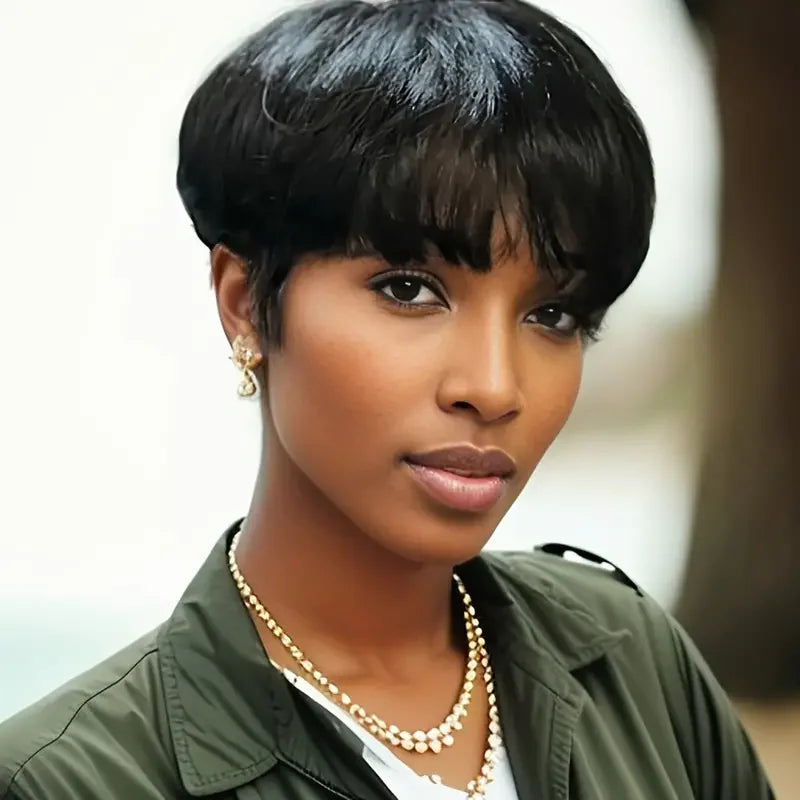 Pixie Cut Wigs For Women Human Hair Short Bob Wig With Bangs Layer Brazilian Human Hair Full Machine Made Wig