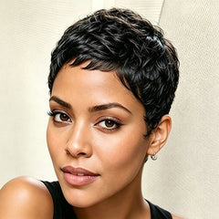 Curly Wave Wig 150% Density 4 Inch Pixie Cut Curly Wave Human Hair Wig for Women