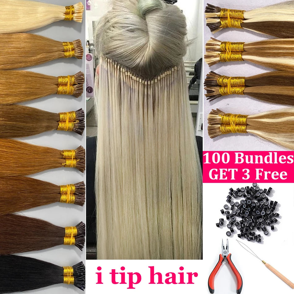 Straight ITIP Human Hair Extension 100% Real Human Hair Extensions 0.9g/pc 10 50 100 Strands Capsule Keratin Human Fusion Hair