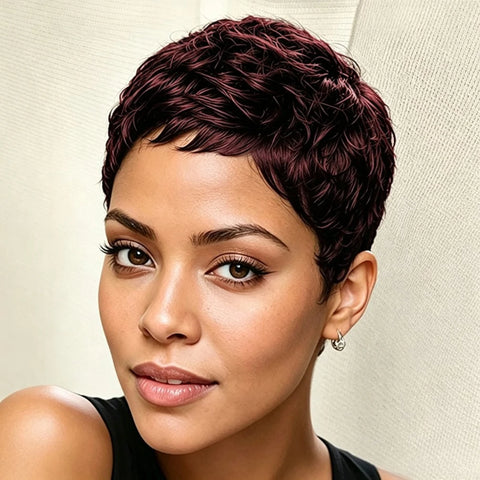 Curly Wave Wig 150% Density 4 Inch Pixie Cut Curly Wave Human Hair Wig for Women
