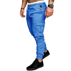 Men High Elastic Cargo Pants Summer Lace Up Drawstring Pocket Harem Stretch Full Trousers BSD-8811