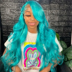 13x6 Teal Ocean Blue Lace Front Wig Human Hair Body Wave 613 Blonde hair