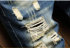 2025 Summer Ripped Denim Shorts Jeans Men's Five Quarter Loose Size Medium Pants Fashion Brand Personality Beggar