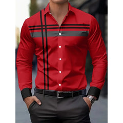 Men's Casual Dress Shirt with Modern Striped Design Regular Fit Long Sleeve