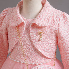 Spring Flower Girl Elegant Dresses for Wedding Girls’ Formal Dress with Bag 3 PC Set Long Sleeve