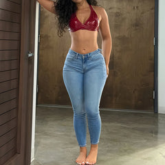 Peach Butt Lifting Jeans Women's Slim Fit Denim High Waist Ultra Thin Street Style Sexy Trendy Cotton Stretch Jeans