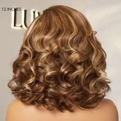 Honey Blonde Highlight Bouncy Loose Body Wave Glueless 13x4 Frontal Lace Wig Brazilian 100% Human Remy Hair 12 14 Inch