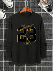 New long-sleeved T-shirt men's printed round neck long-sleeved T-shirt trend versatile casual tops men's clothing summer