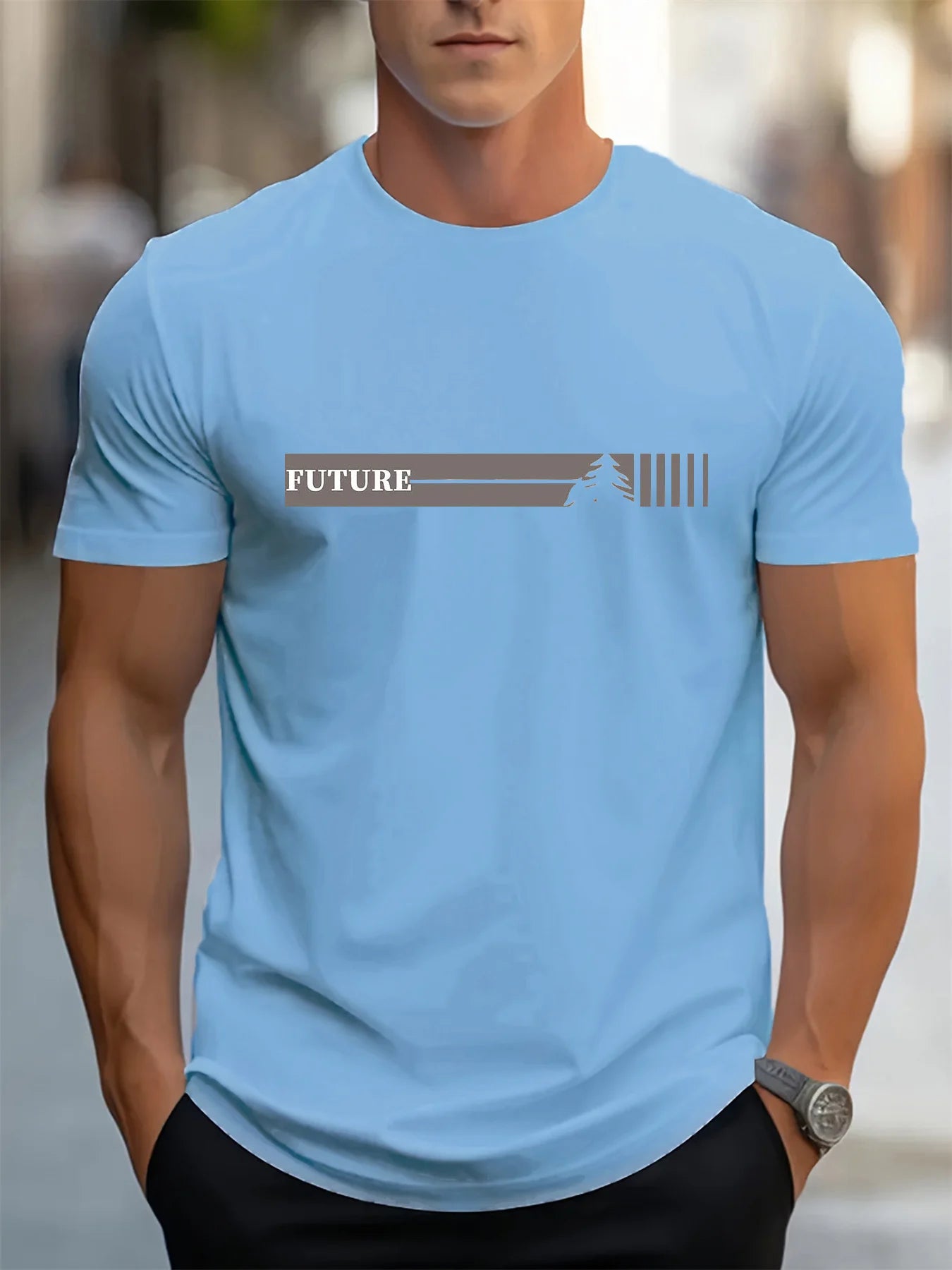 Men's Summer 100 Cotton Fashionable Casual Loose Plus Size Future Pattern Printed Sports Round Neck Short Sleeve T-shirt Top