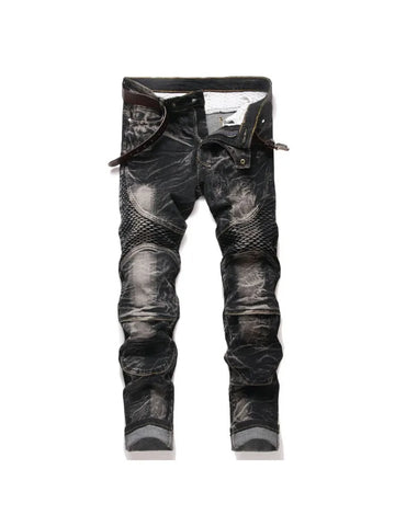 Punk Street Style Ripped Skinny Jeans Men Vintage Wash Solid Denim Trouser Mens Casual Slim Fit Pencil Denim Holes Pants 2025