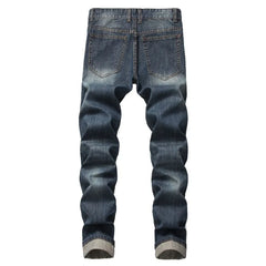 American Fashion Street Style Ripped Skinny Jeans  Street Riding Stretch Slim Fit Straight Pants Patchwork  Denim Trousers Male
