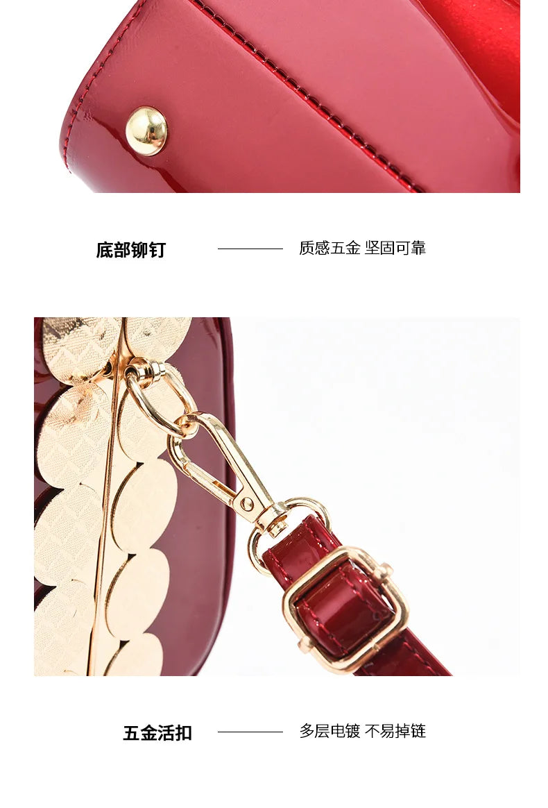 Fashion Women's Bright Leather Steel Armor Bag New Lacquer Leather Bride Handbag