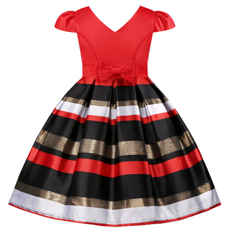 Hot new children's striped dress with bow little girl birthday party piano performance dress dress