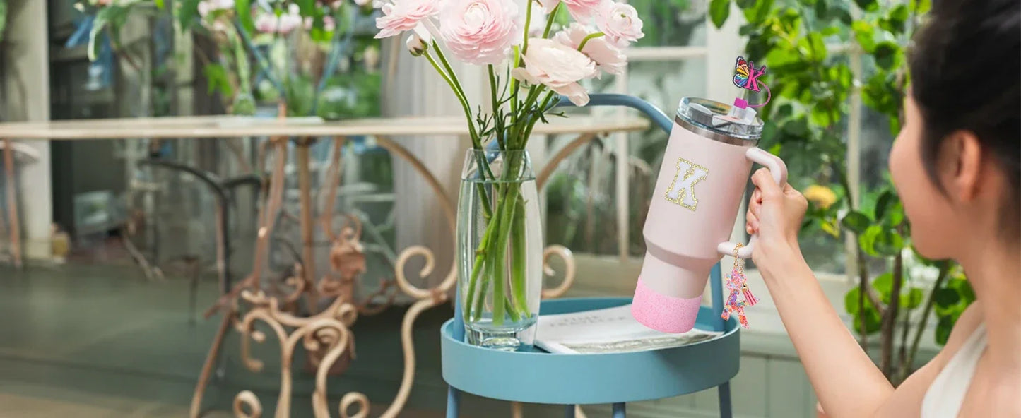 Accessories for Stanley Cup 40oz 30oz Letter Charms for Handle Silicone Boot,Straw Cover Topper & Sticker Charms