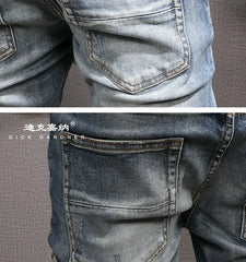 Men's Clothing Autumn and Winter Slim-fit Jeans Ripped Leggings Trendy Brand Cotton Handsome Trousers