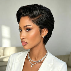 Ombre Colored Wig 13x4 Transparent Lace Frontal Wig Human Hair Straight Wig Pixie Cut Wig 150% Density