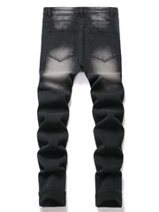 American Fashion Street Style Ripped Skinny Jeans  Street Riding Stretch Slim Fit Straight Pants Patchwork  Denim Trousers Male