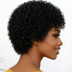 Afro Kinky Curly Human Hair Wig With Bangs Hair Human Natural Afro Wig Machine Made