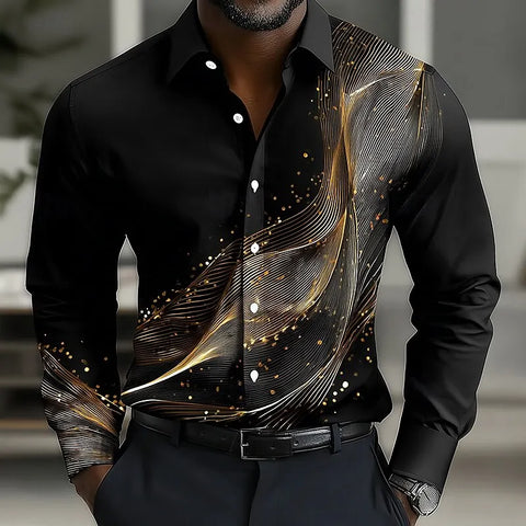 Men's Geometric Gradient Waves Shirt Button Up Shirt Casual Long Sleeve Fashion Streetwear Summer 3D Print Collared Shirt