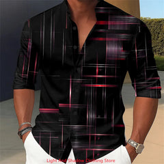 Men's gradient line shirt button up stand up collar shirt long sleeved casual outdoor vacation street daily 3D printed shirt