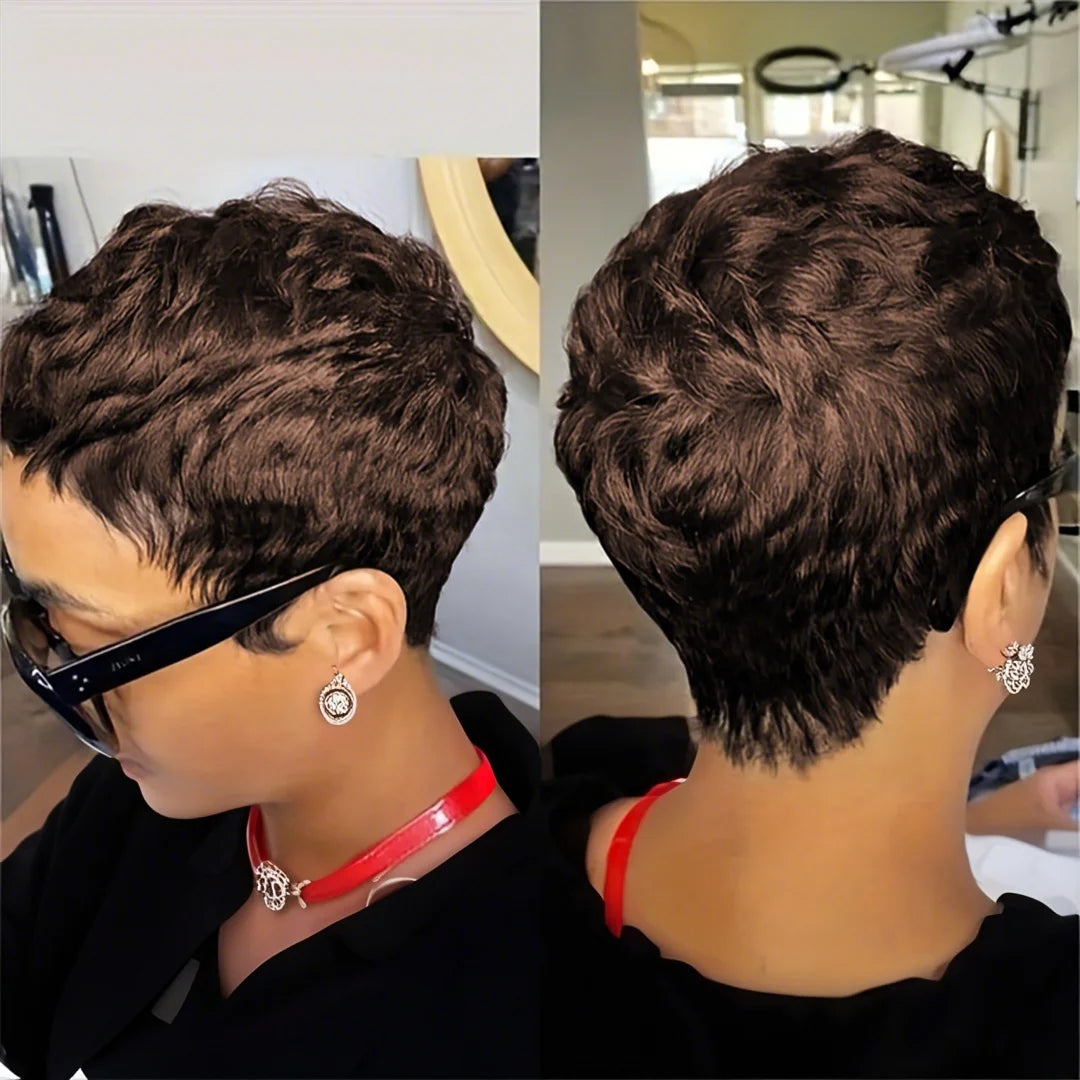 6inch Short Pixie Cut Straight Wig 100% Human Hair