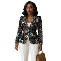 Colorful Print Women's Blazer Original Design African Couture Female Suit Jackets Elegant Thin Coat