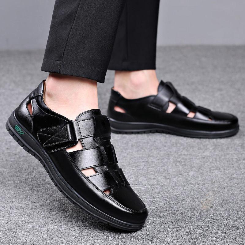 Summer Hollow Leather Shoes Men Casual Sandals Breathable Hole Shoes Sandals Mens Sandalias Hombre Verano 2023