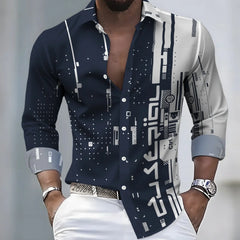 Men's 21-Color Long-Sleeved Shirt Loose Fit Black White Patchwork Geometric Letter Print Stylish Design Casual Fashion Top
