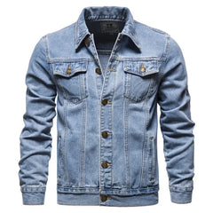 Men Cardigan Patchwork Coat 2023 Autumn Winter New Denim Jacket Men Long-Breasted Turn-down Collar