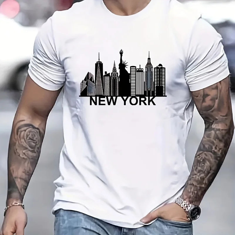 100% pure cotton men's New York city pattern printed fashionable casual  sports