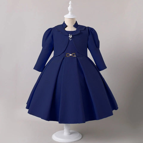 HETISO Gorgeous Elegant Long Sleeve Girls Dress Coat Set Children's Formal Performance Wedding Ball Gown 5-10 Years