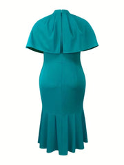 Plus Size Stand Collar Cape Mermaid Dress For Women Formal Party Banquet Wedding Guest Evening